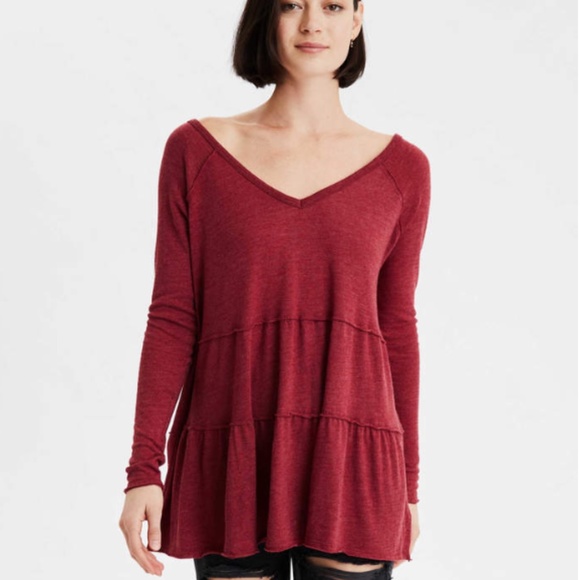 AE Tiered V-Neck Tunic Top (M) - Picture 2 of 3